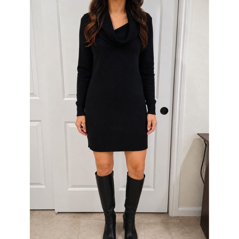 Faded Glory Women's Black Cowl Neck Sweater Dress Long Sleeve Knit Dress Size L